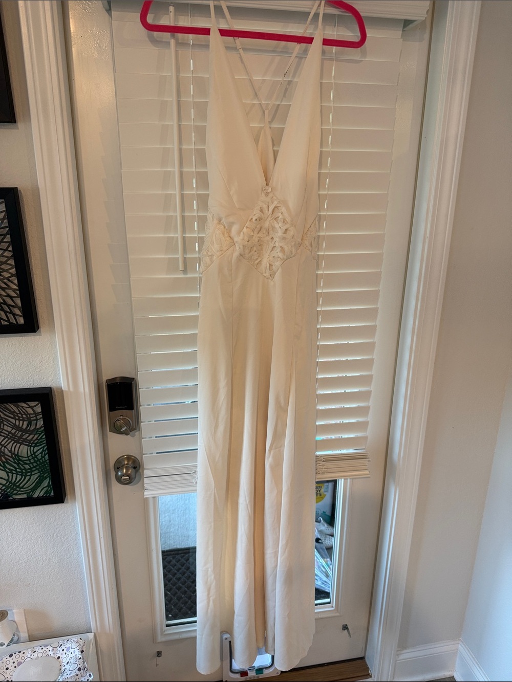 Ivory V-Neck Maxi Dress with Floral Waist Detail
